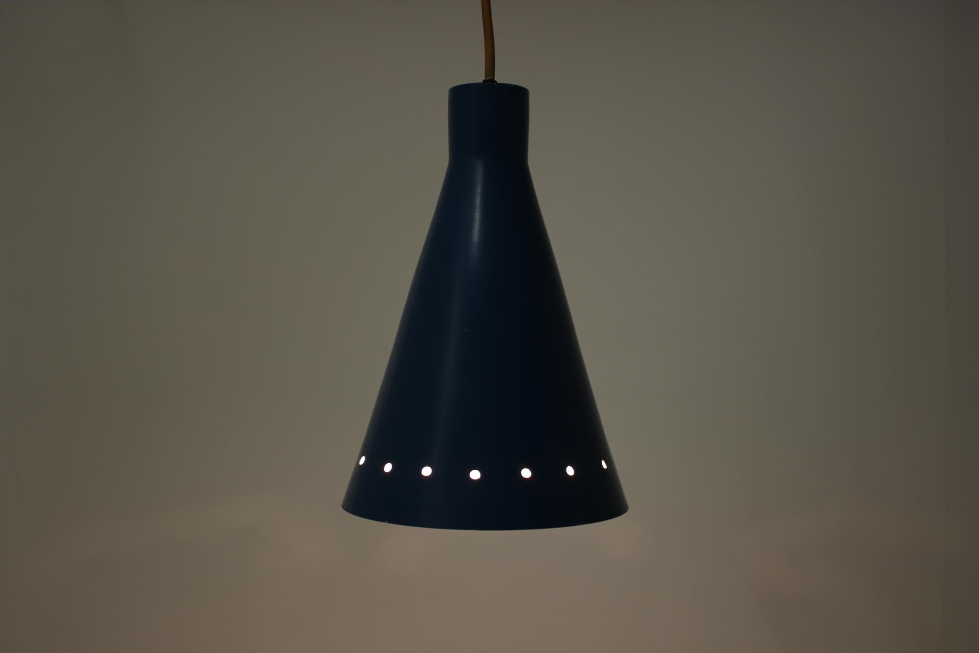 Czech Pair of Mid Century Blue Metal Pendants, 1970s