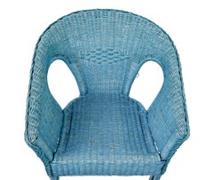 Pair of mid Century blue painted wicker armchairs