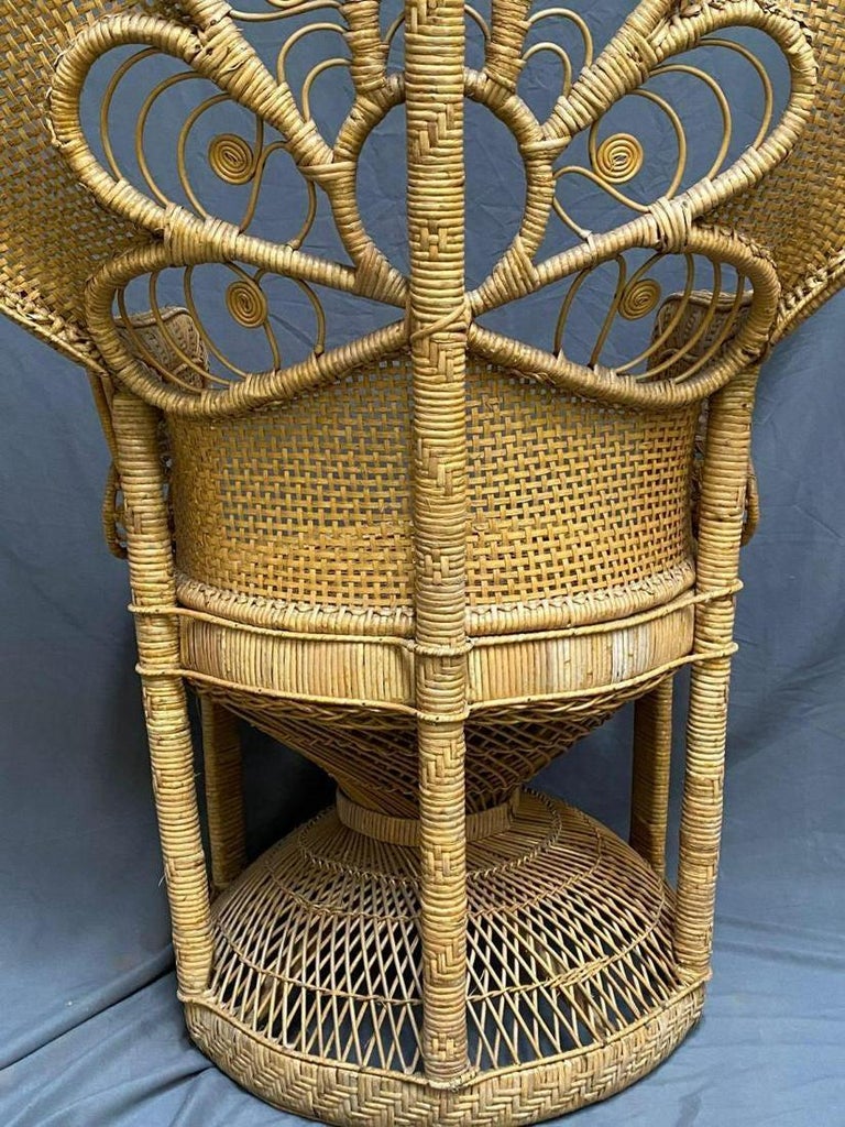 Late 20th Century Pair of Midcentury Bohemian Woven Rattan Peacock Chairs For Sale