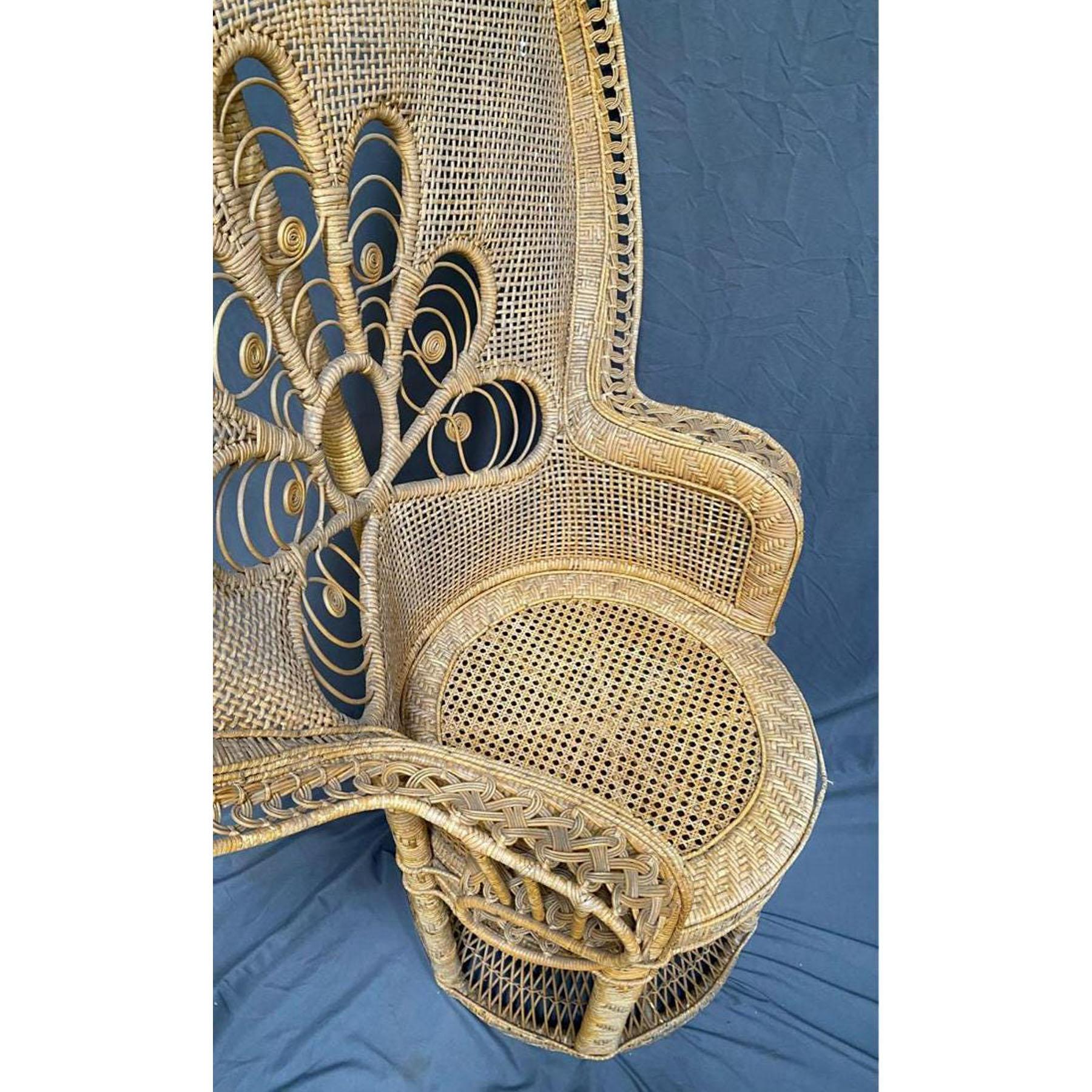 Late 20th Century Pair of Midcentury Bohemian Woven Rattan Peacock Chairs For Sale