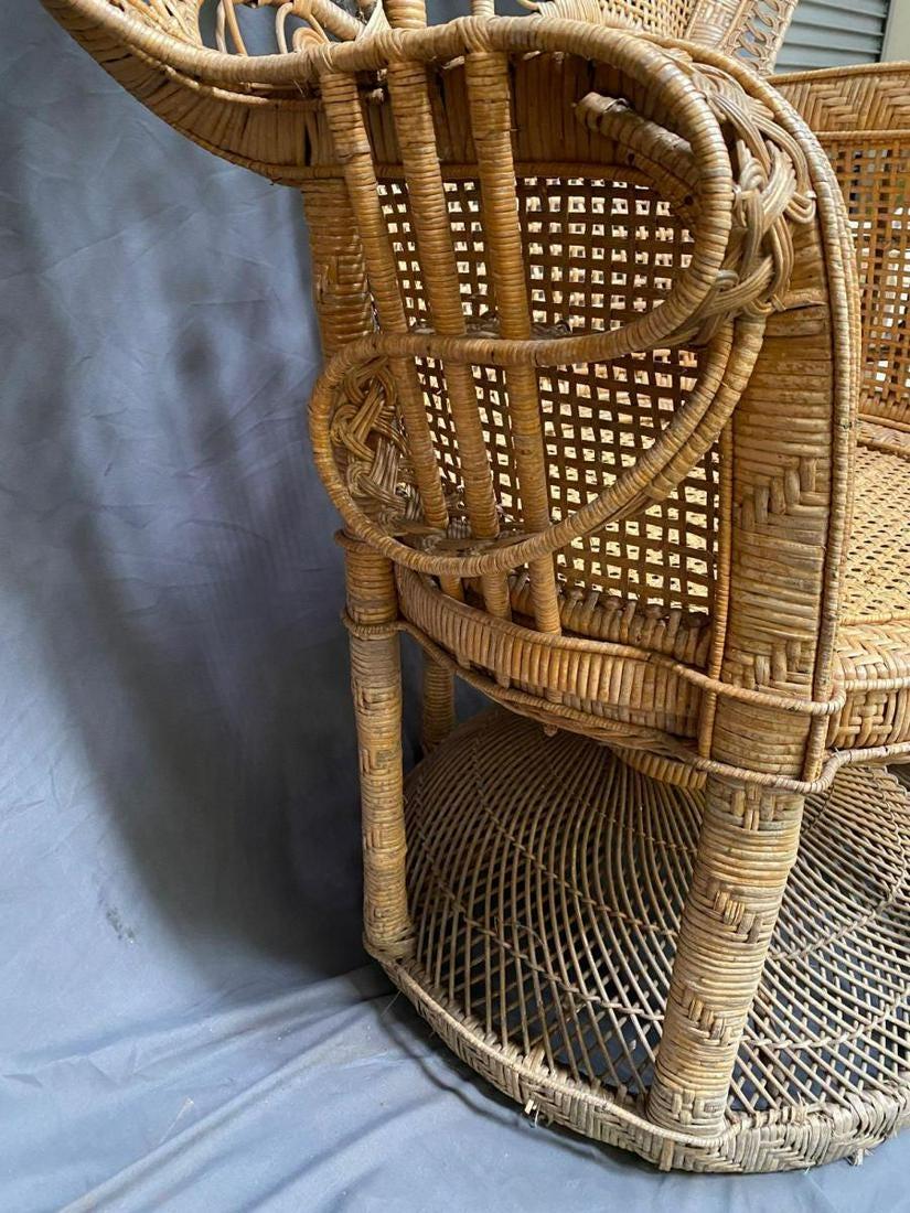 Pair of Midcentury Bohemian Woven Rattan Peacock Chairs For Sale 1