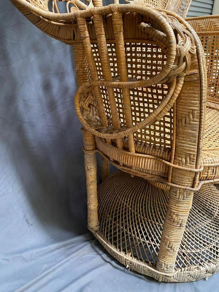 Pair of Midcentury Bohemian Woven Rattan Peacock Chairs For Sale 2