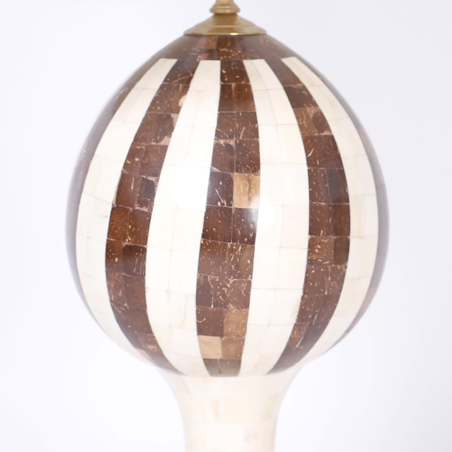 American Pair of Midcentury Bone and Coconut Shell Table Lamps