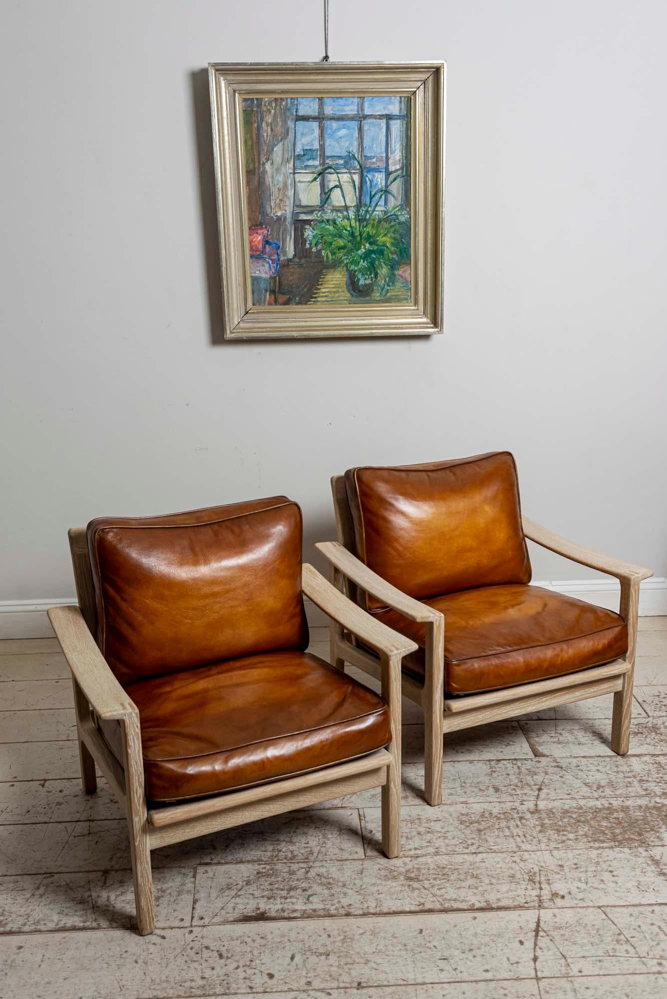 Pair of Midcentury Børge Mogensen Slatted Oak and Deep Leather Armchairs 4