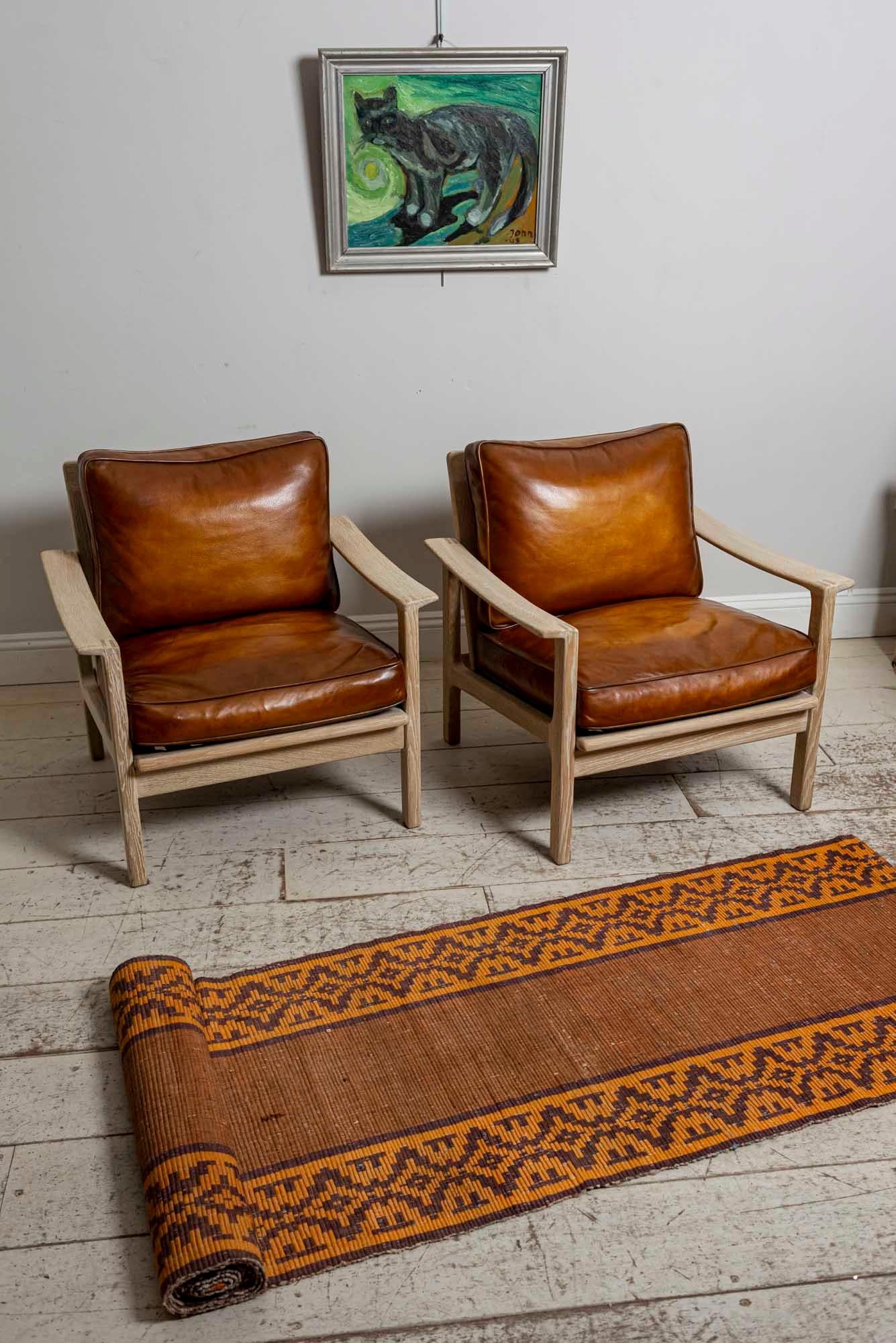 Pair of Midcentury Børge Mogensen Slatted Oak and Deep Leather Armchairs 5