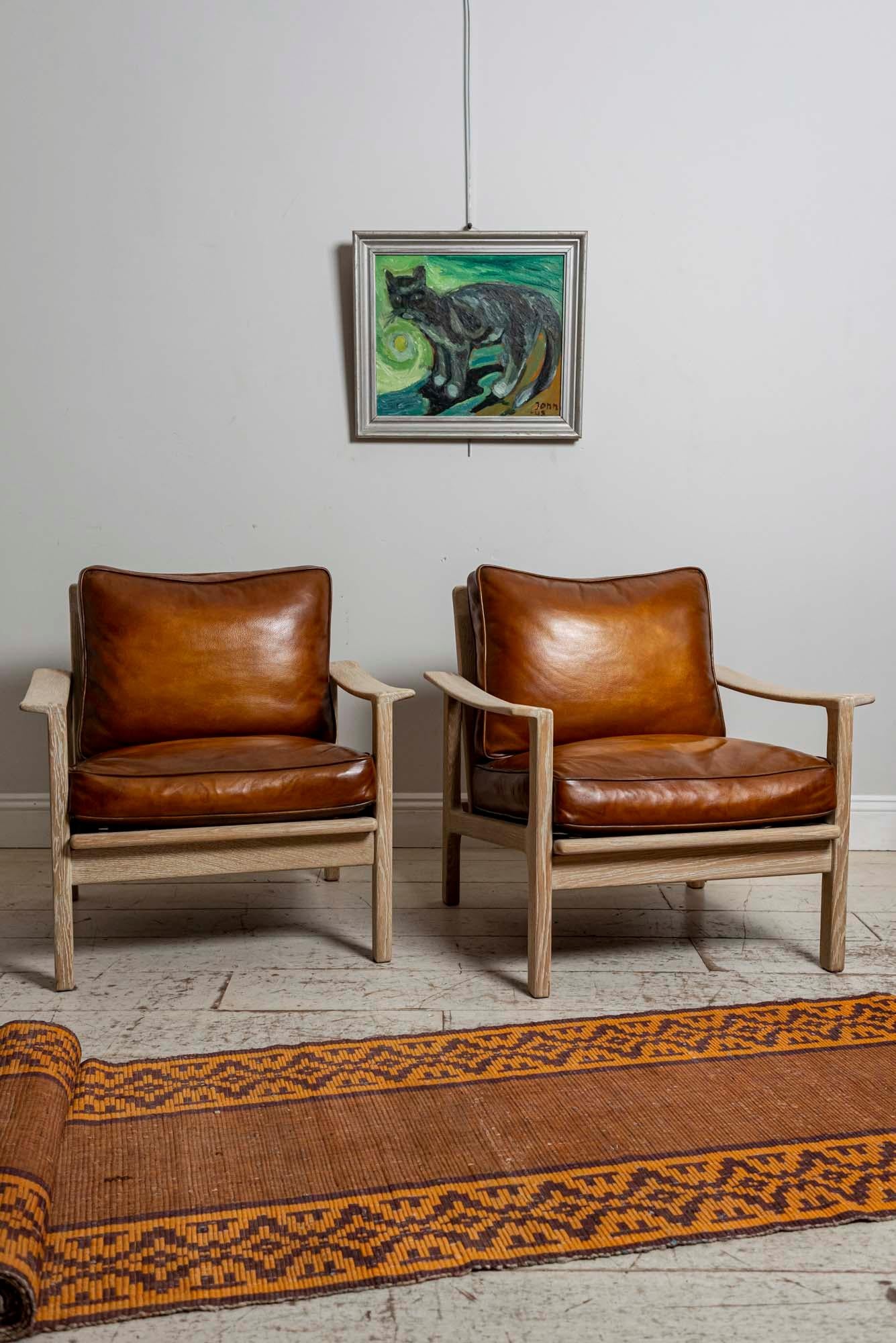 Pair of Midcentury Børge Mogensen Slatted Oak and Deep Leather Armchairs 6