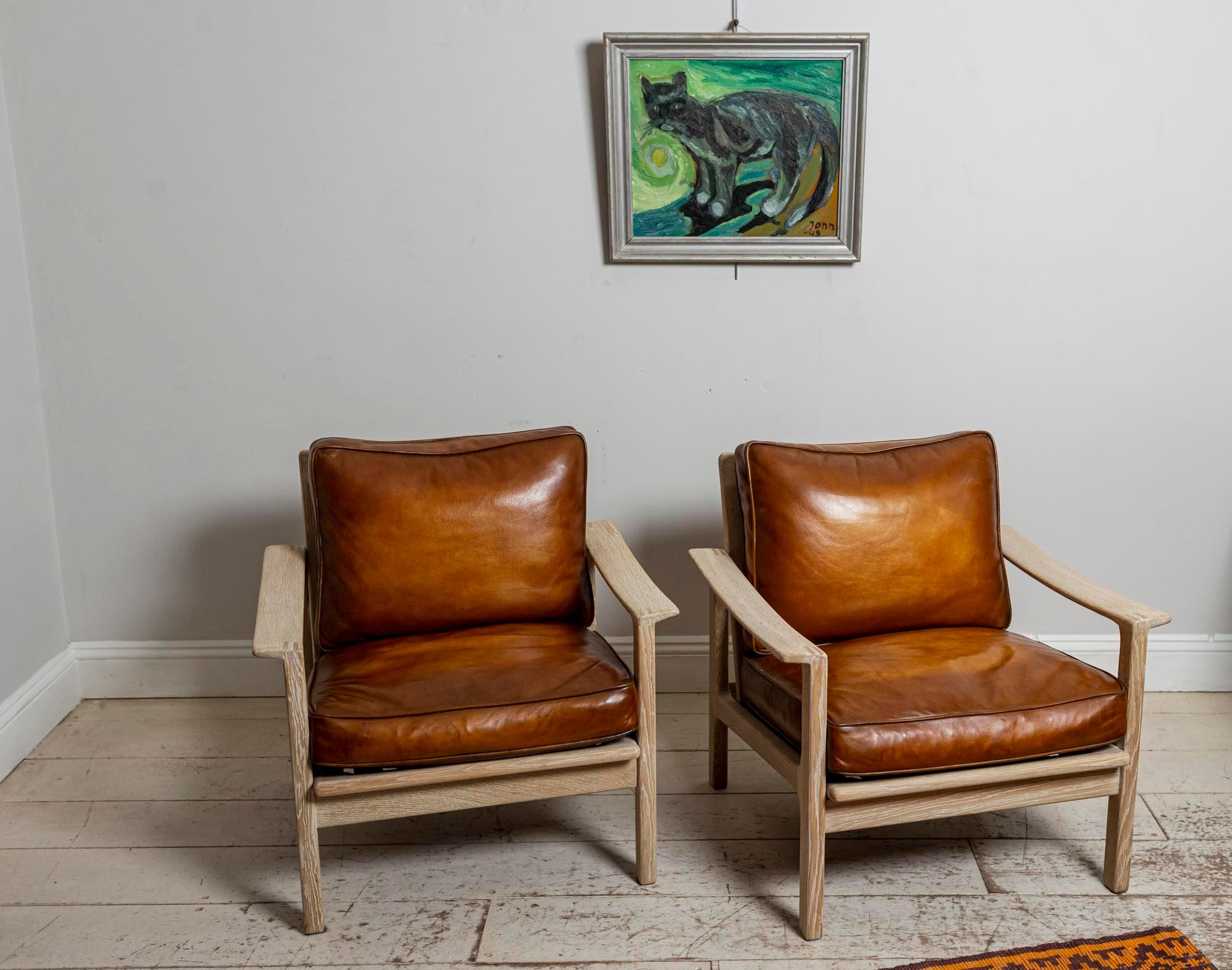Pair of Midcentury Børge Mogensen Slatted Oak and Deep Leather Armchairs 7