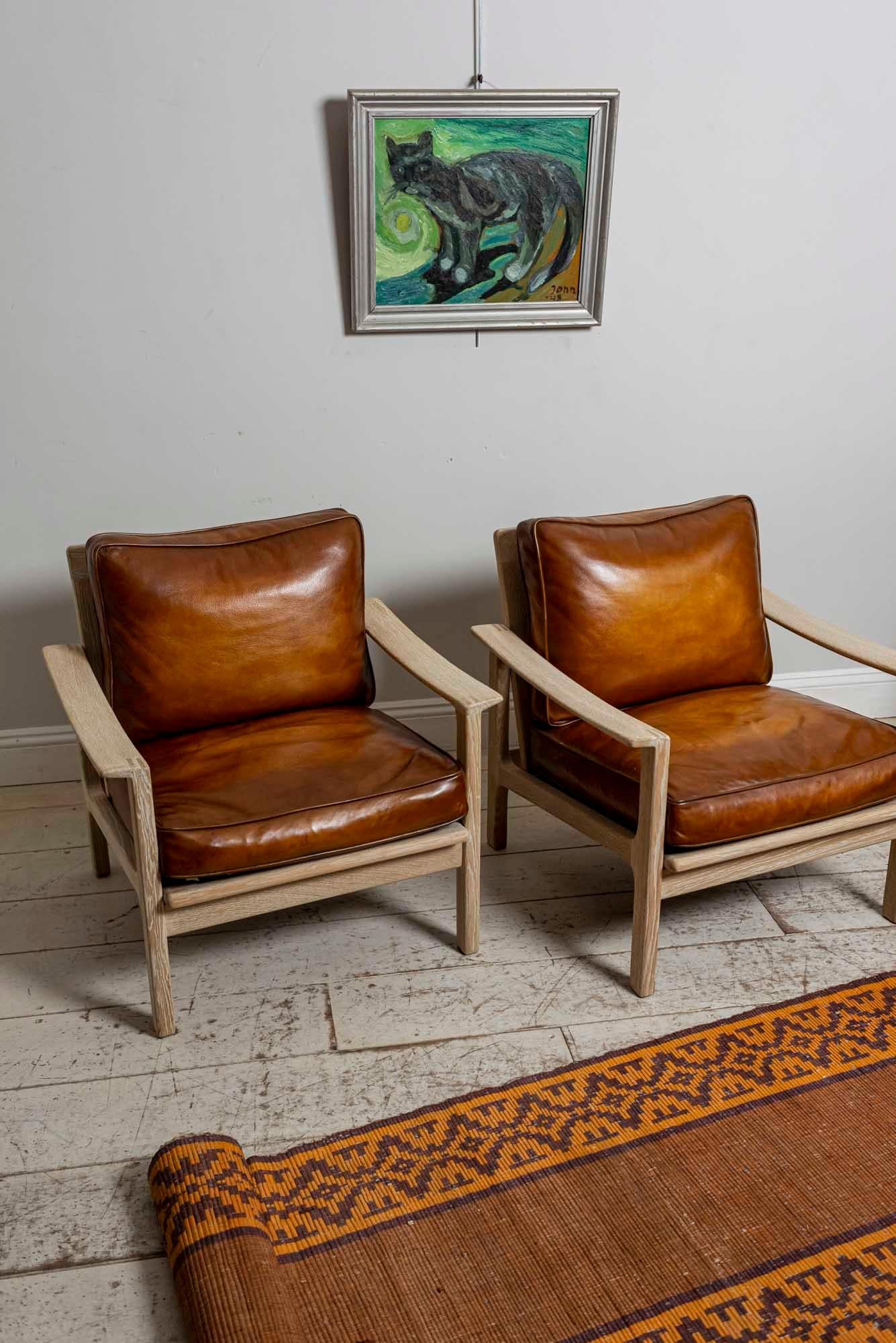 Pair of Midcentury Børge Mogensen Slatted Oak and Deep Leather Armchairs 8