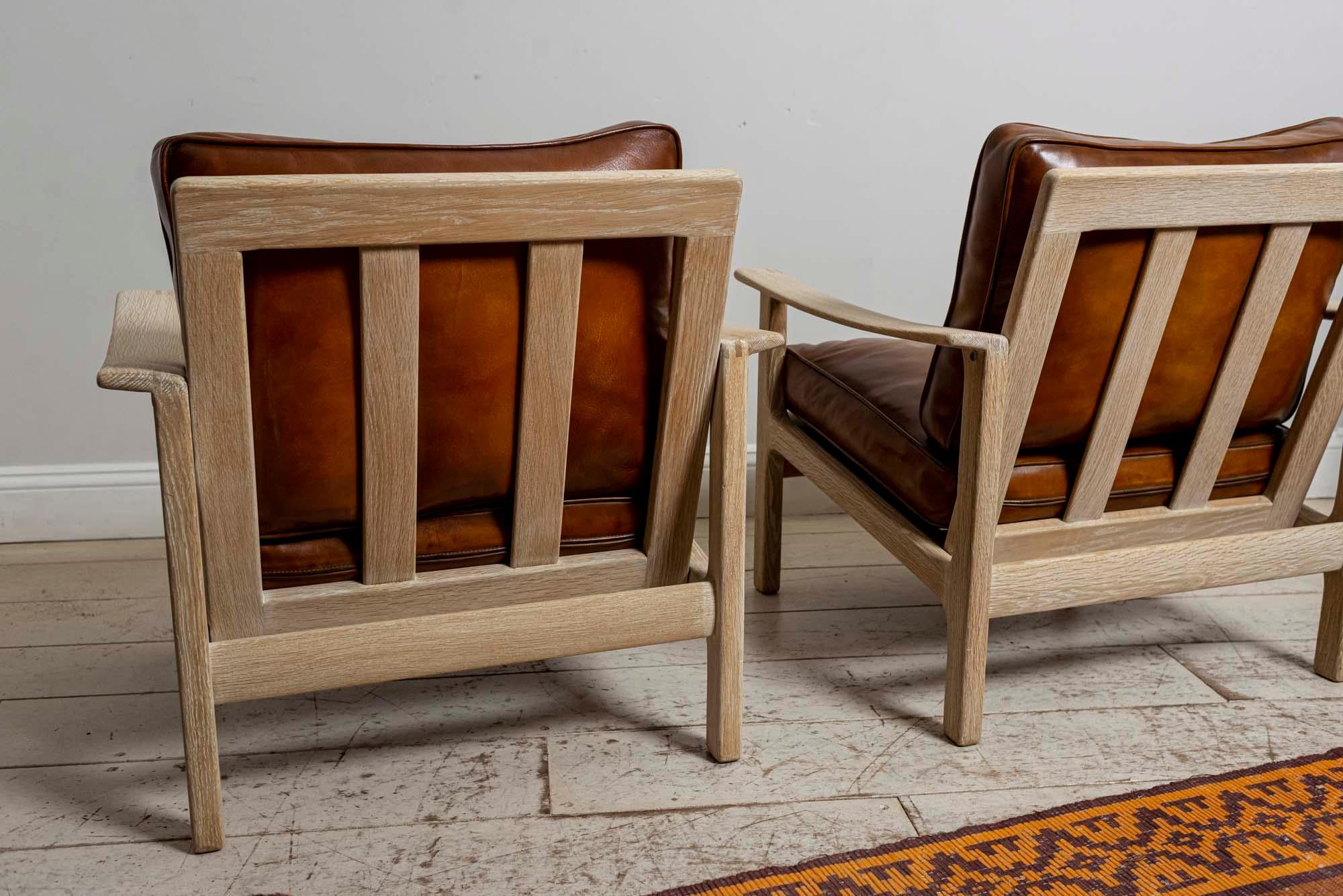 Pair of Midcentury Børge Mogensen Slatted Oak and Deep Leather Armchairs 12