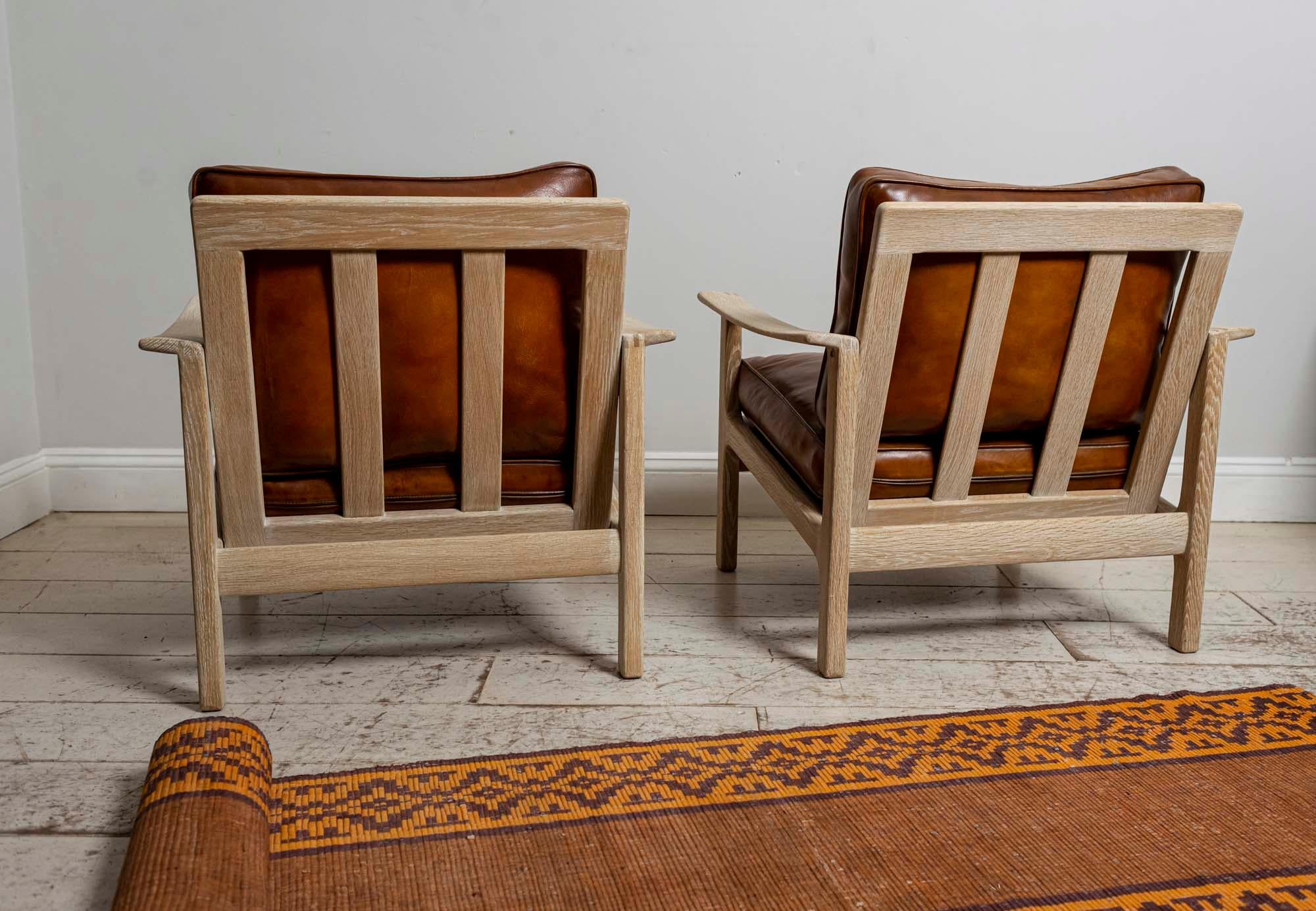 Pair of Midcentury Børge Mogensen Slatted Oak and Deep Leather Armchairs 13