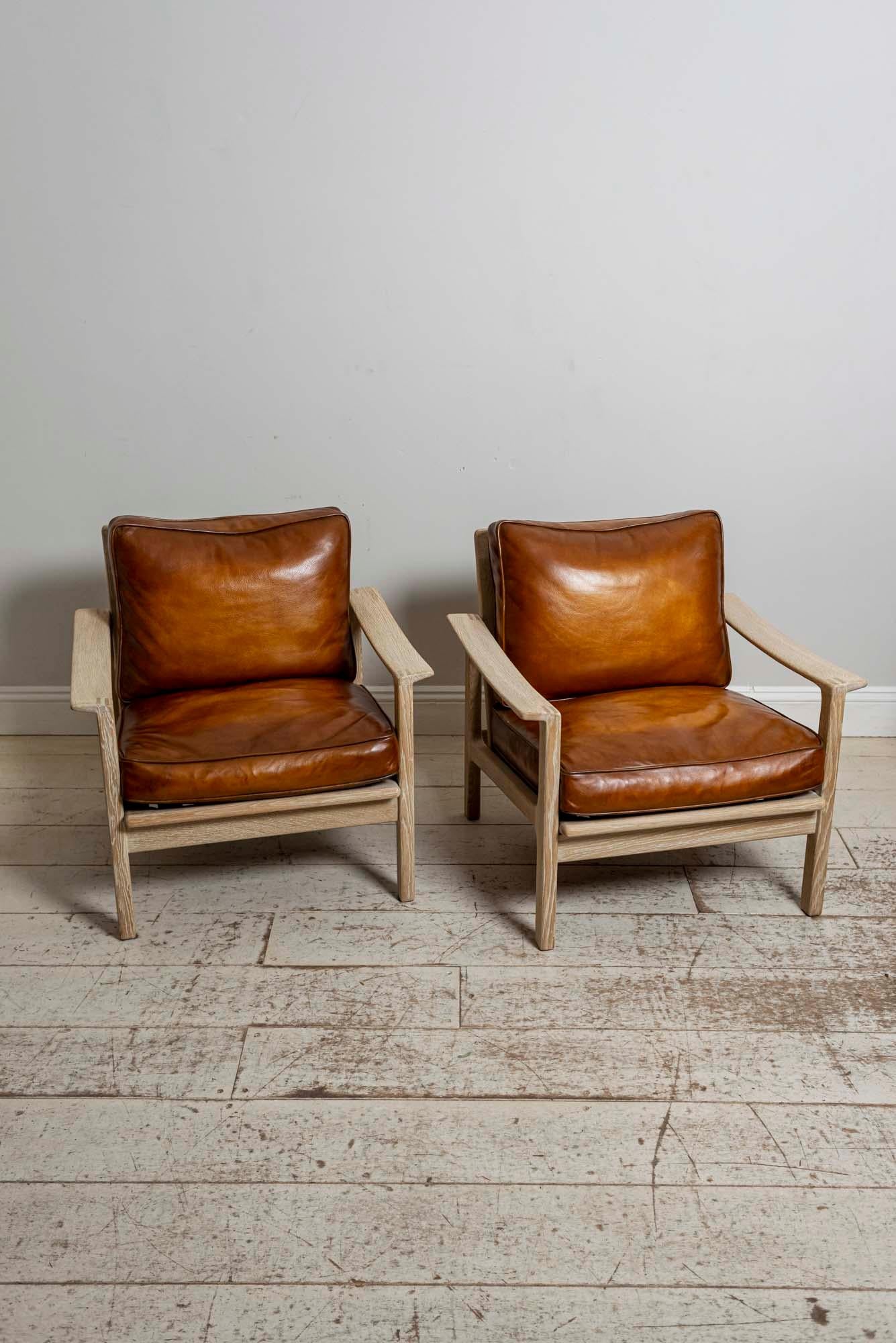 Mid-Century Modern Pair of Midcentury Børge Mogensen Slatted Oak and Deep Leather Armchairs