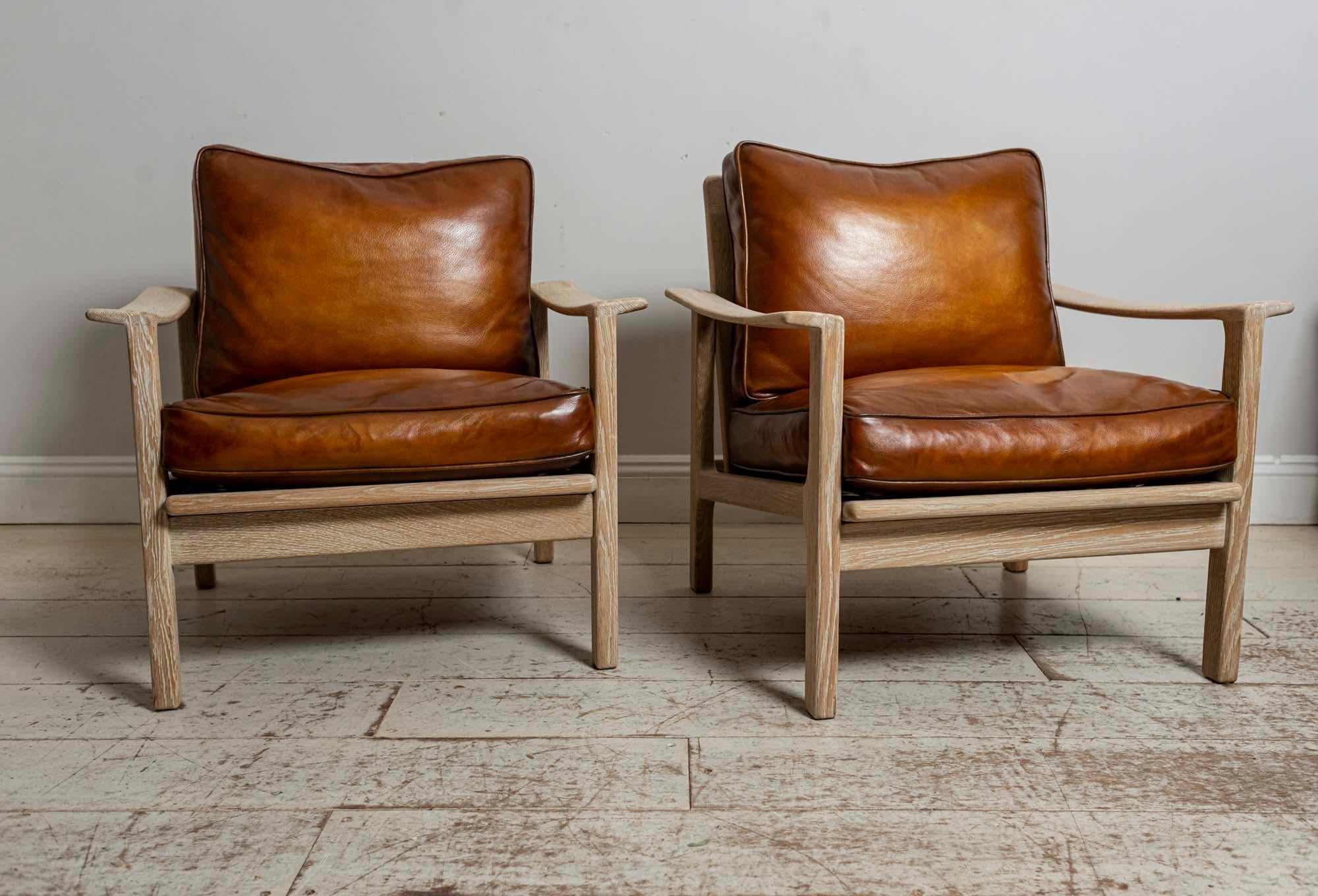 Pair of Midcentury Børge Mogensen Slatted Oak and Deep Leather Armchairs In Good Condition In London, GB