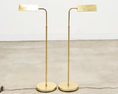Pair of Mid-Century Brass Adjustable Pharmacy Floor Lamps