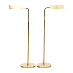 Pair of Mid-Century Brass Adjustable Pharmacy Floor Lamps