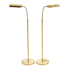 Pair of Mid-Century Brass Adjustable Pharmacy Floor Lamps