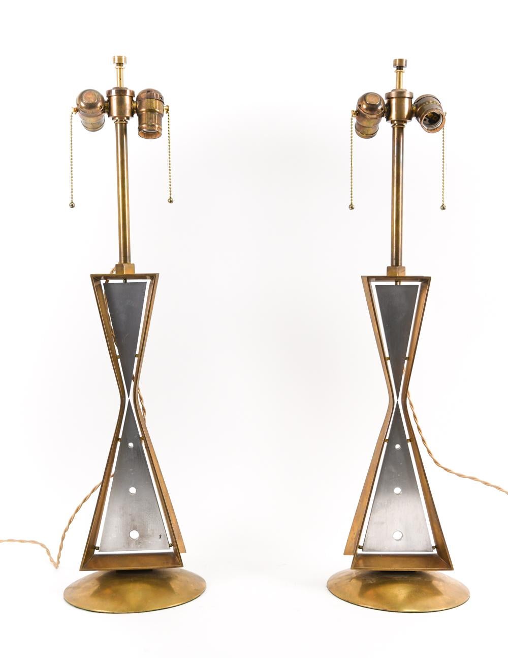 (2) exceptional mid-century mixed metal table lamps. Apparently unsigned.