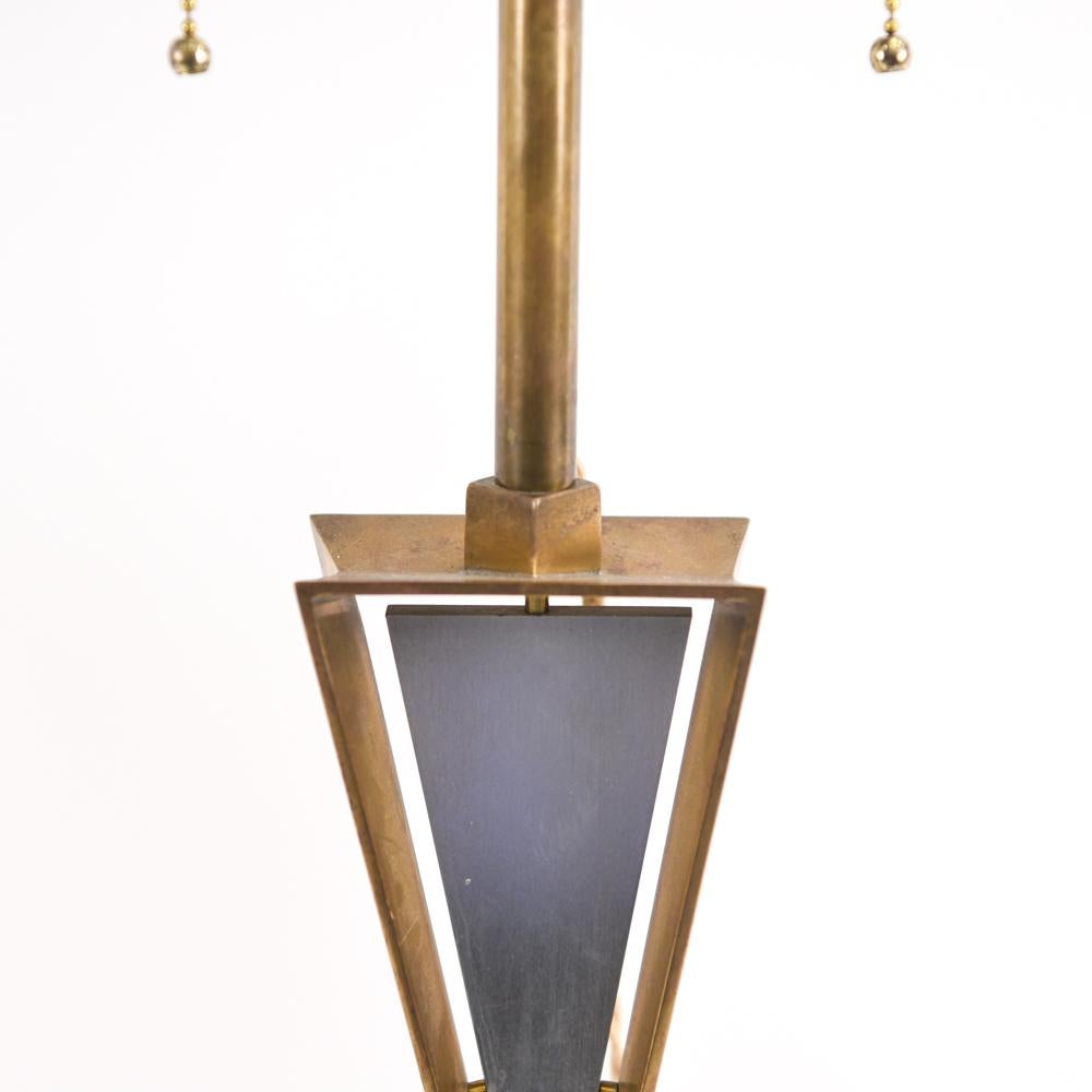 Pair of Mid-Century Brass & Aluminum Hourglass Table Lamps For Sale 2