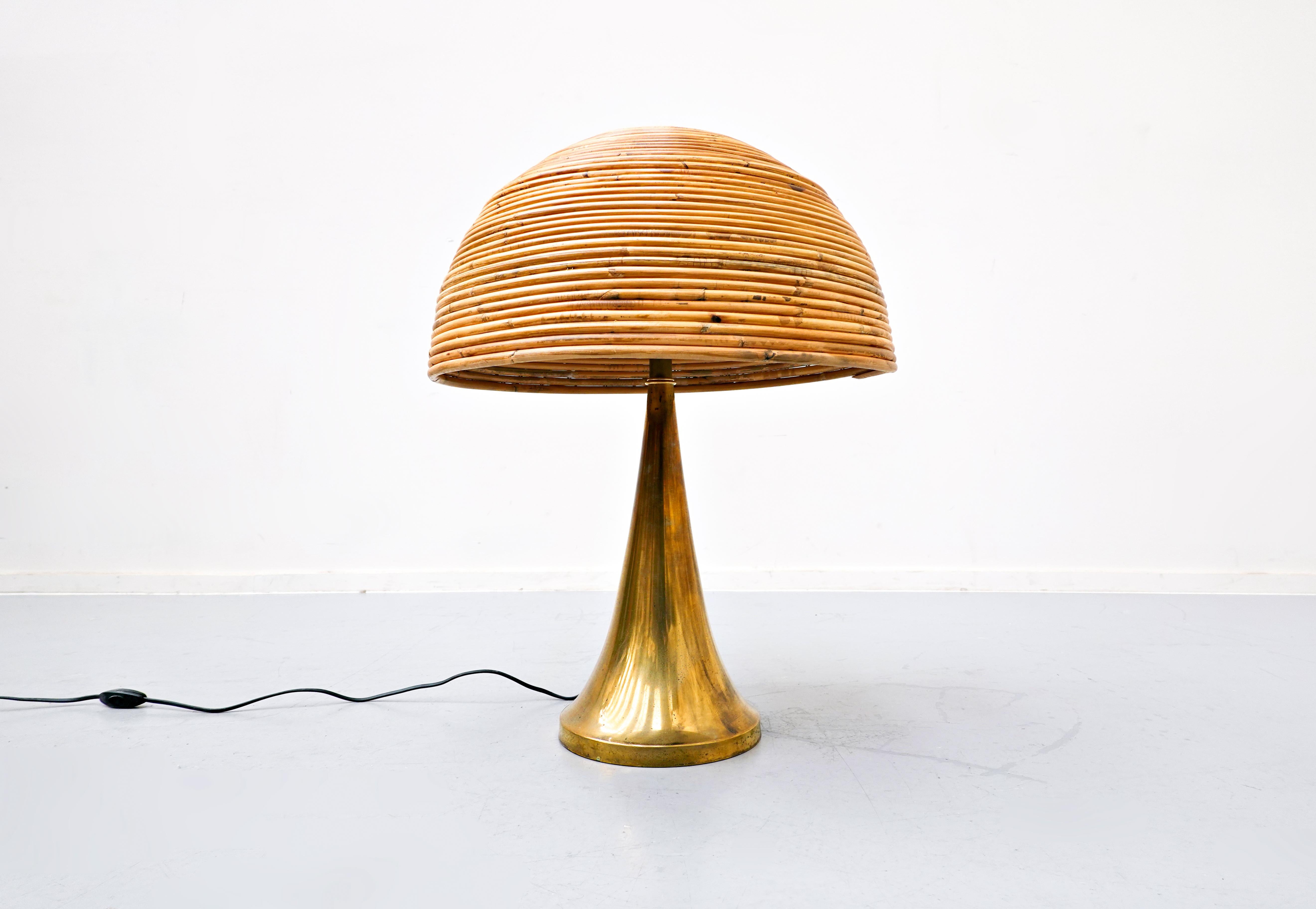Bamboo Pair of modern italian brass and bamboo table lamp