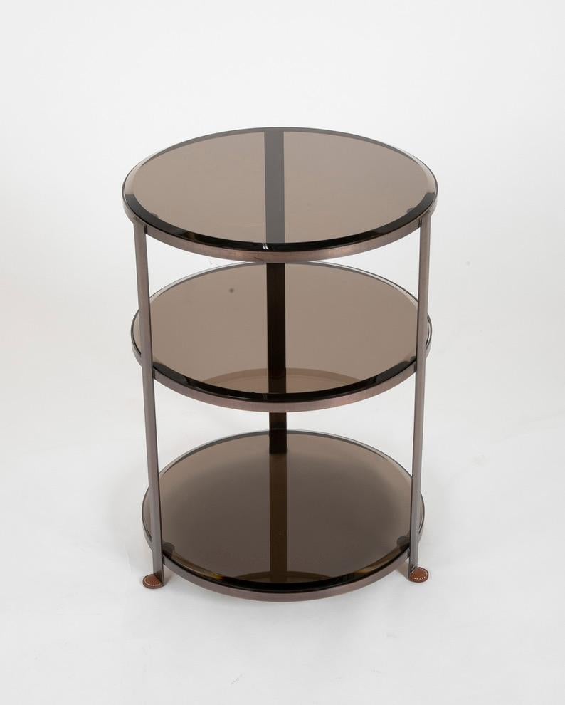 Pair of Midcentury Brass and Beveled Glass Round Side Tables 5