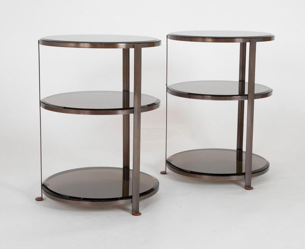 Mid-Century Modern Pair of Midcentury Brass and Beveled Glass Round Side Tables