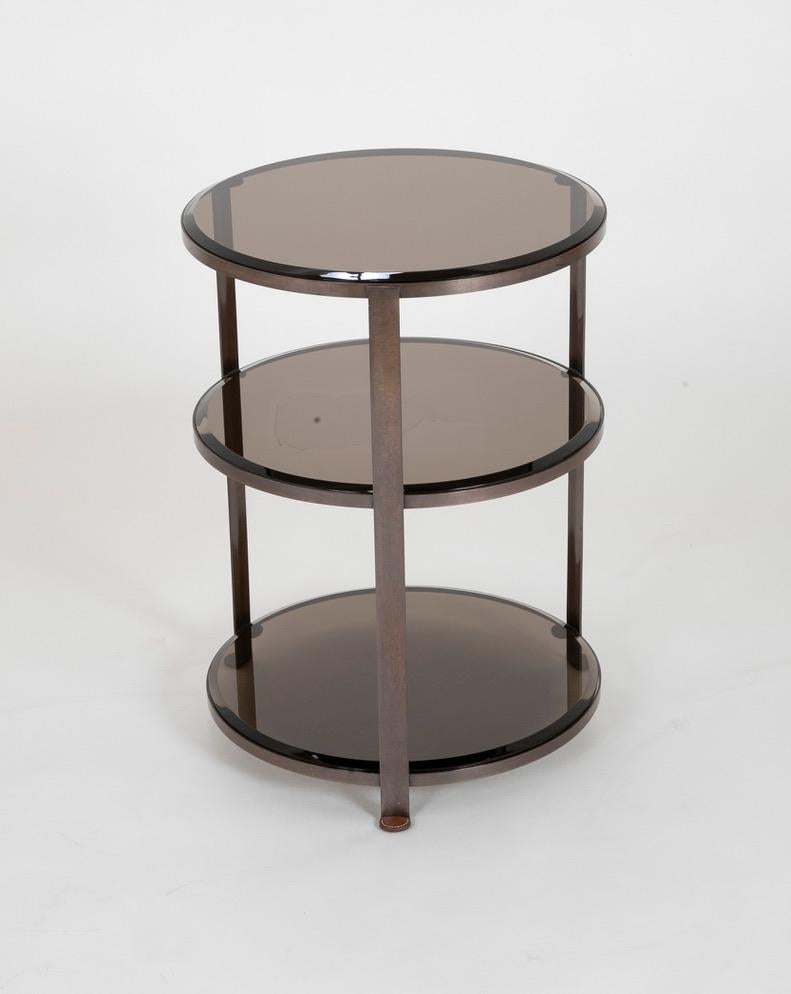 Pair of Midcentury Brass and Beveled Glass Round Side Tables 1
