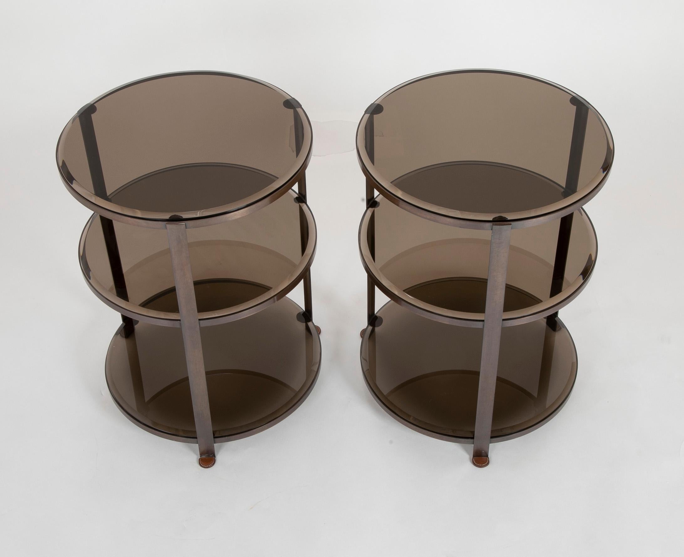 Pair of Midcentury Brass and Beveled Glass Round Side Tables 2