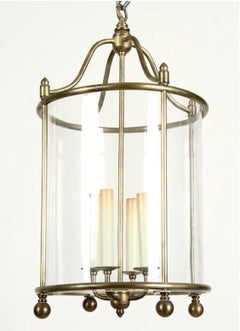 Pair of Midcentury Brass and Curved Glass Lanterns