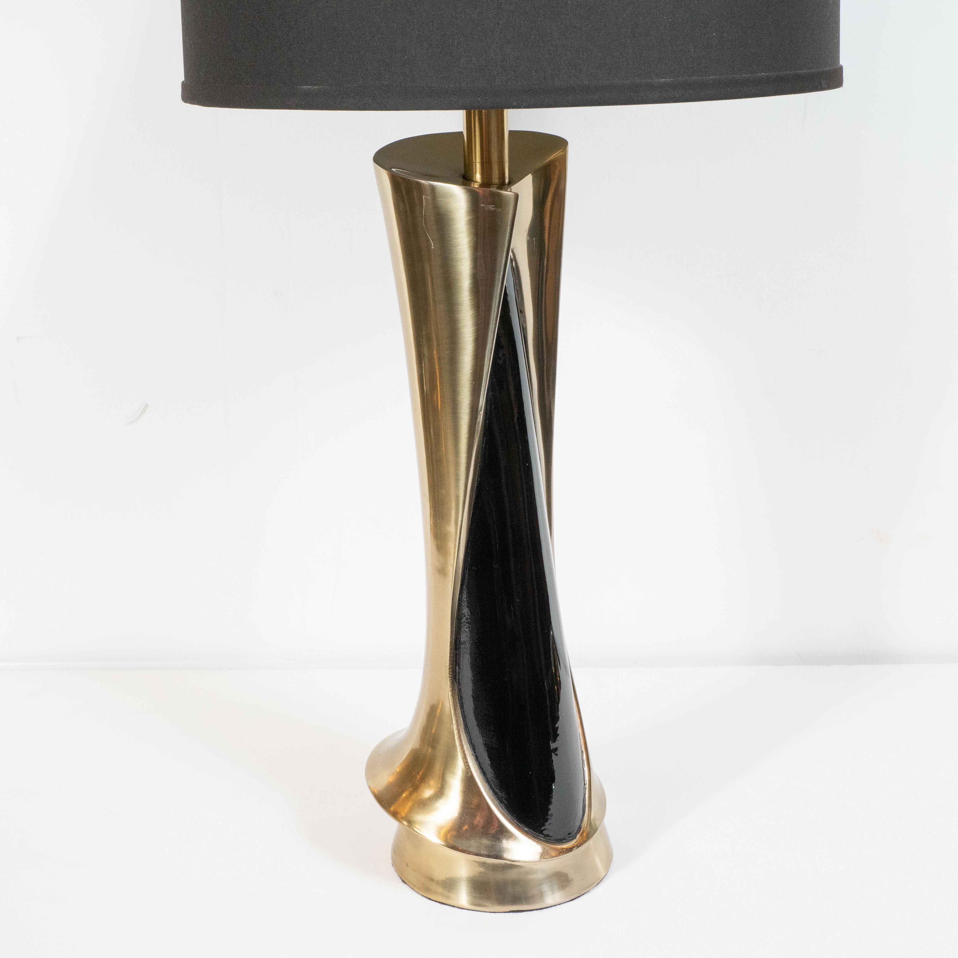 Pair of Midcentury Brass and Ebonized Walnut Table Lamps by Laurel & Co. 1