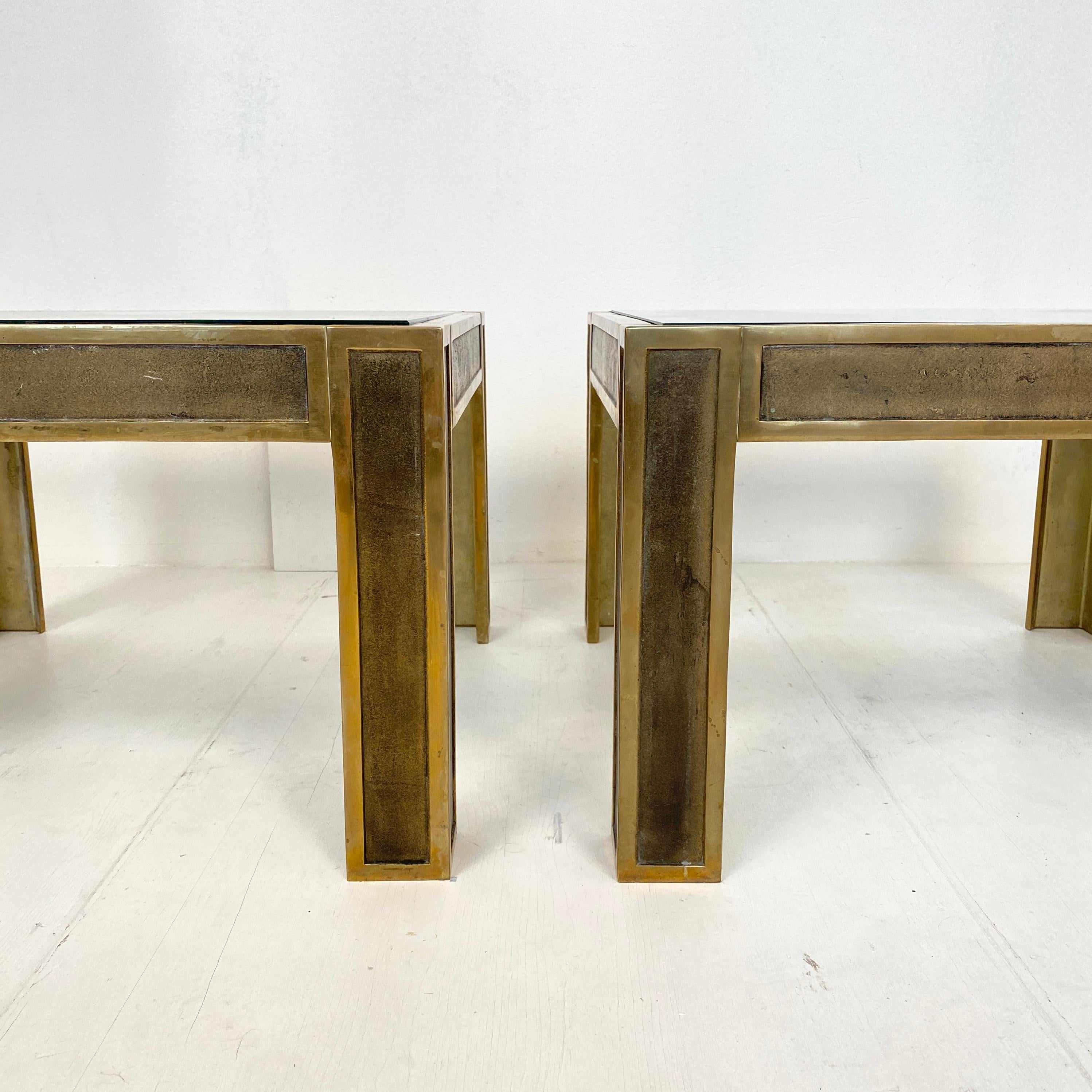 Pair of Mid-Century Brass and Glass Sofa Tables or Coffee Tables by Ghyczy In Good Condition In Berlin, DE
