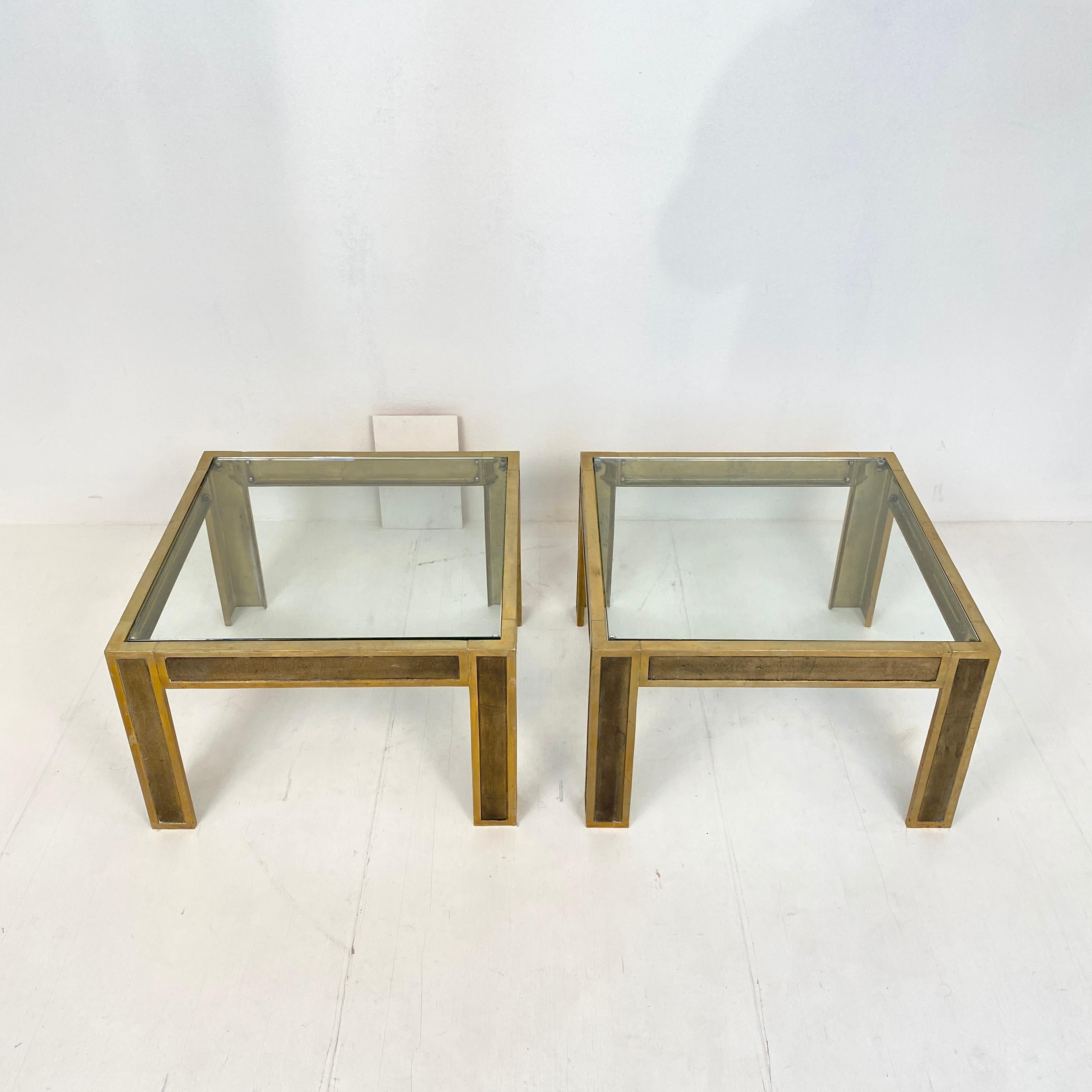 Late 20th Century Pair of Mid-Century Brass and Glass Sofa Tables or Coffee Tables by Ghyczy