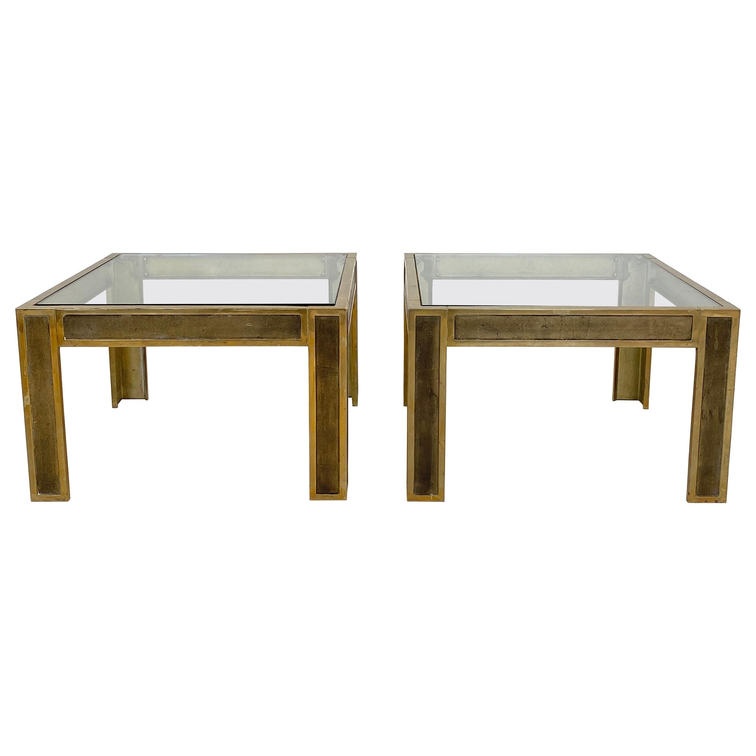 Pair of Mid-Century Brass and Glass Sofa Tables or Coffee Tables by Ghyczy
