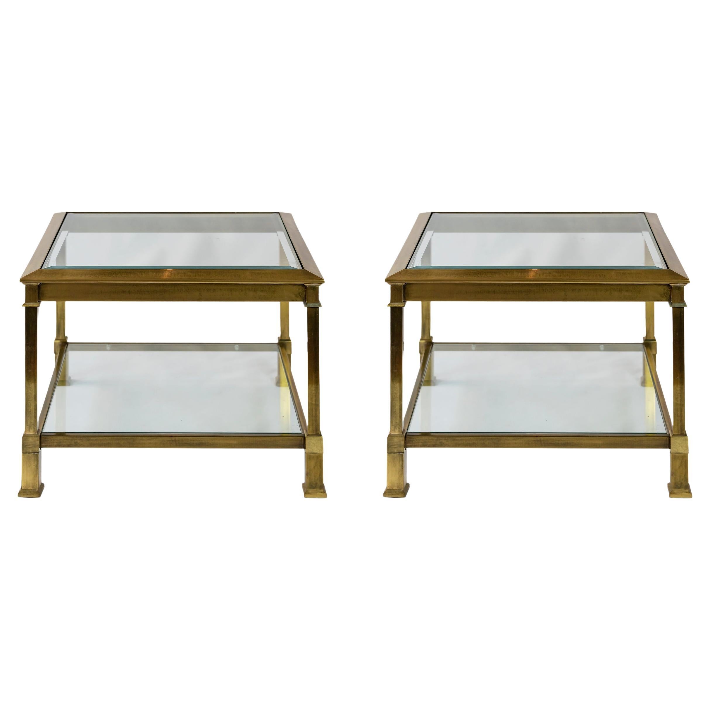 Pair of Mid-Century Brass and Glass Top Side Tables