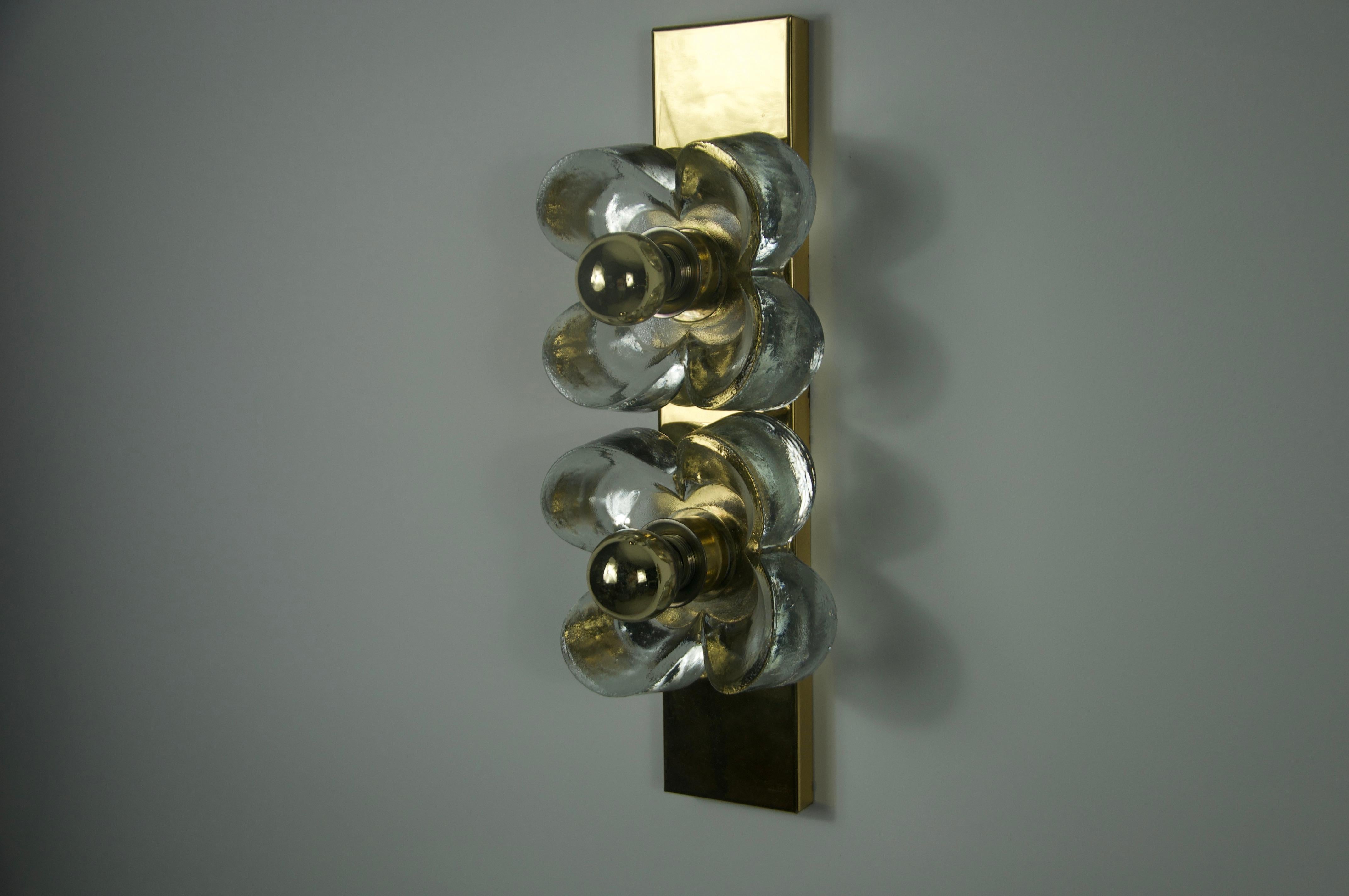 Pair of Mid-Century Brass and Glass Wall Lamps by SiSche, Germany, 1960s in vendita 1