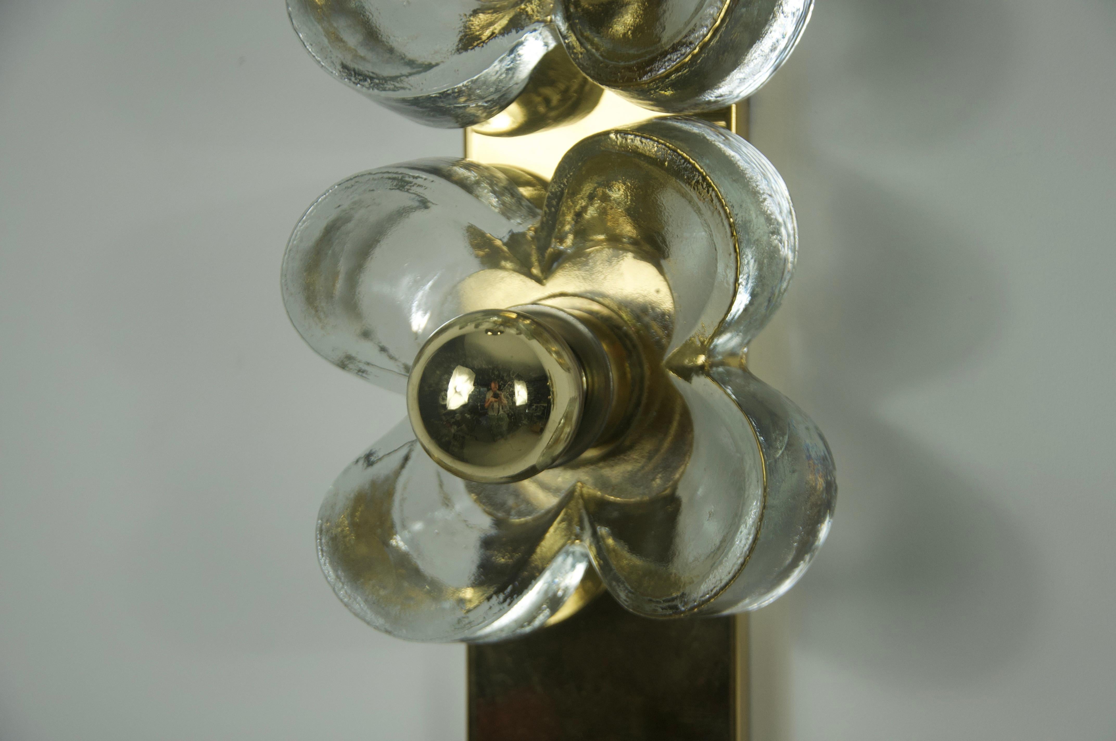 Pair of Mid-Century Brass and Glass Wall Lamps by SiSche, Germany, 1960s in vendita 2