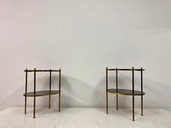 Pair of Mid Century Brass and Leather Etagere End Tables