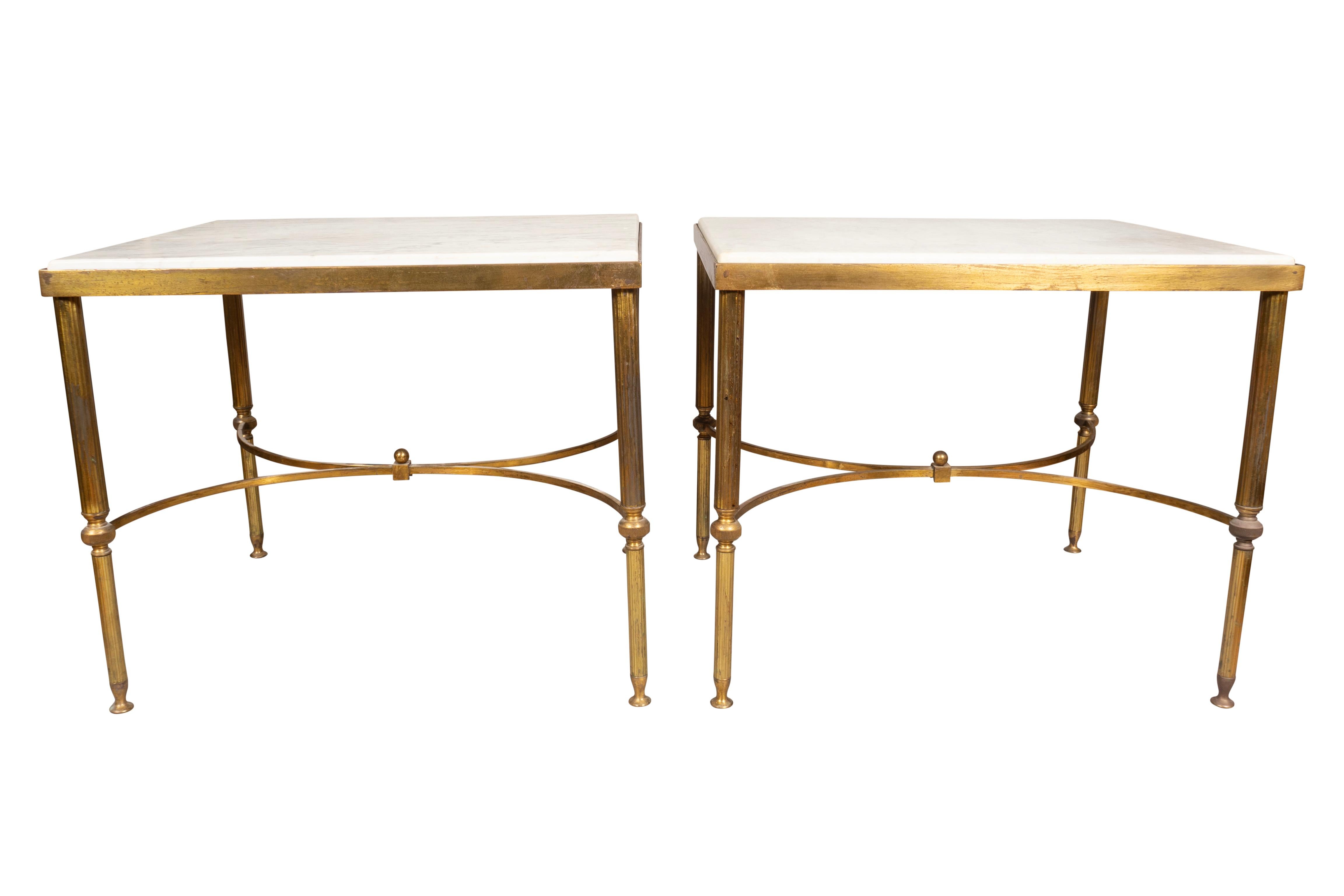 American Pair Of Mid Century Brass and Marble End Tables For Sale