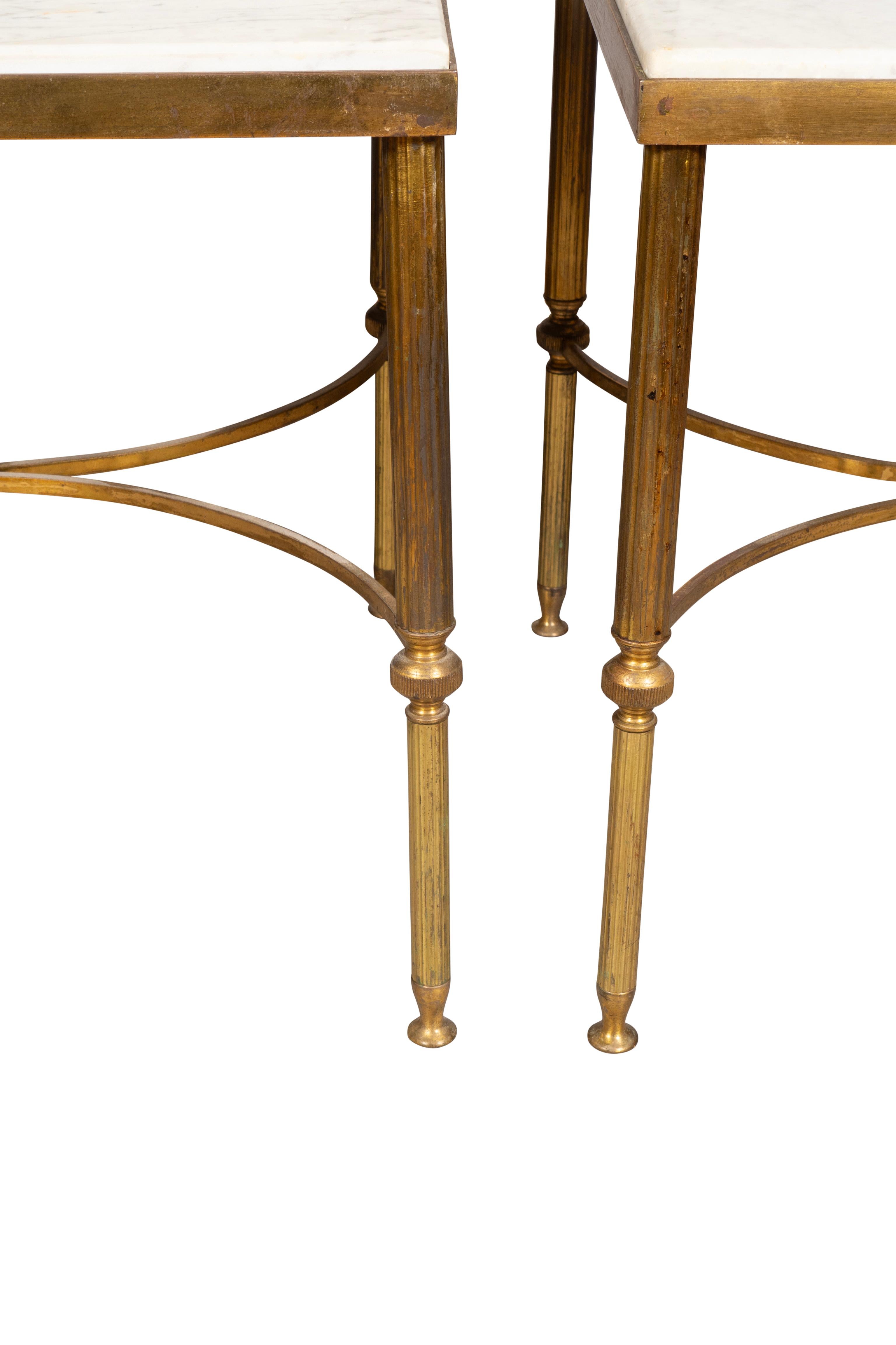 Pair Of Mid Century Brass and Marble End Tables For Sale 3