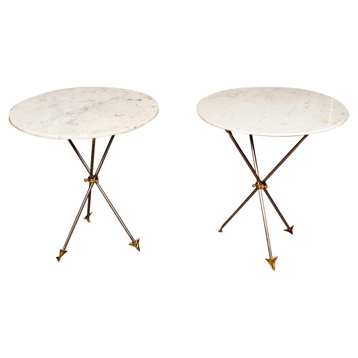 Pair Of Mid Century Brass And Marble End Tables