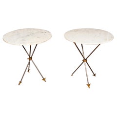 Pair Of Mid Century Brass And Marble End Tables