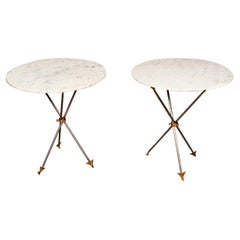 Retro Pair Of Mid Century Brass And Marble End Tables