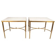 Vintage Pair Of Mid Century Brass and Marble End Tables