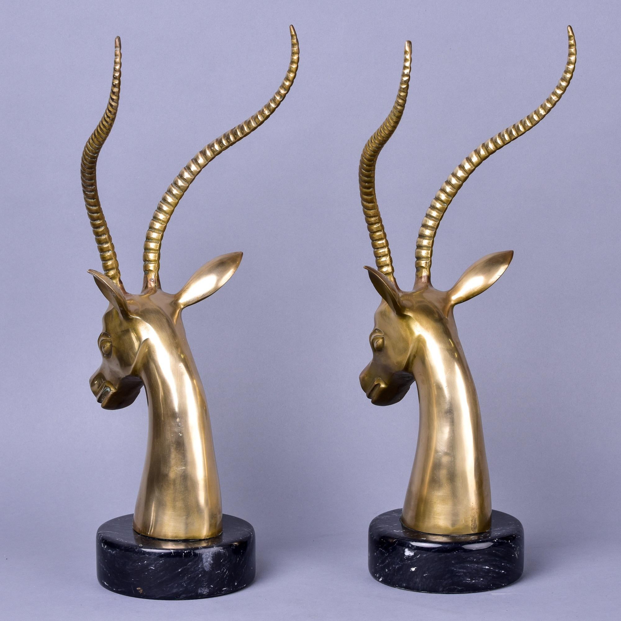 Pair of Mid Century Brass and Marble Gazelles In Good Condition In Troy, MI