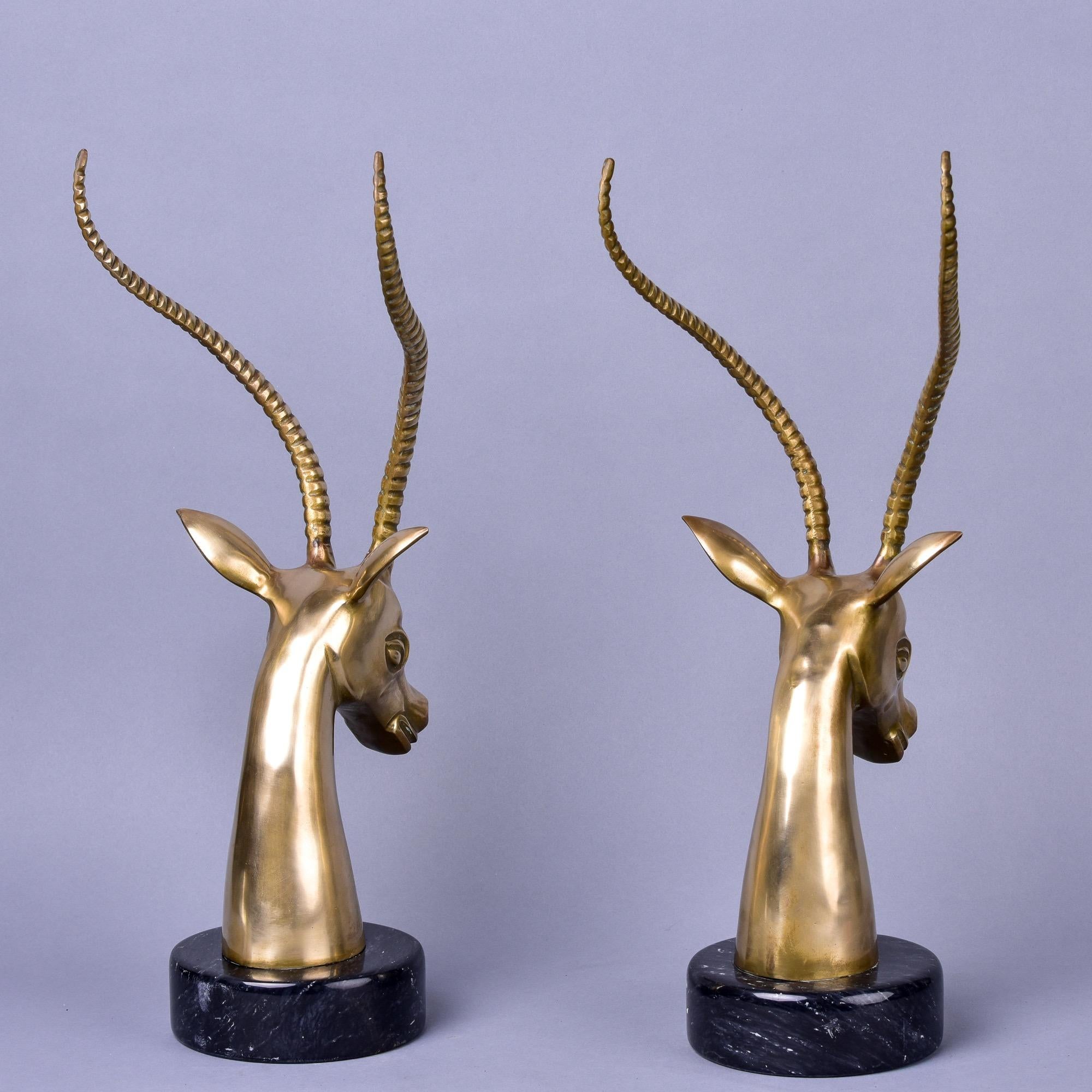 20th Century Pair of Mid Century Brass and Marble Gazelles