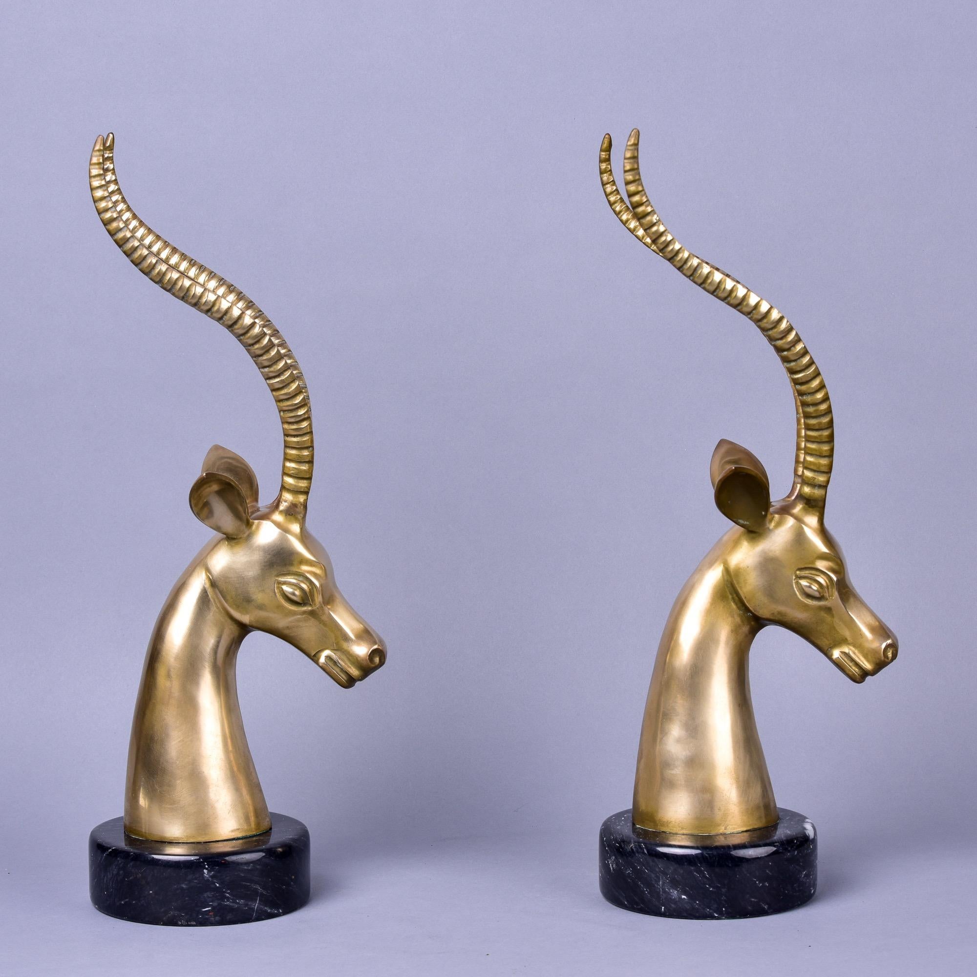 Pair of Mid Century Brass and Marble Gazelles 1