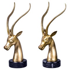 Pair of Mid Century Brass and Marble Gazelles