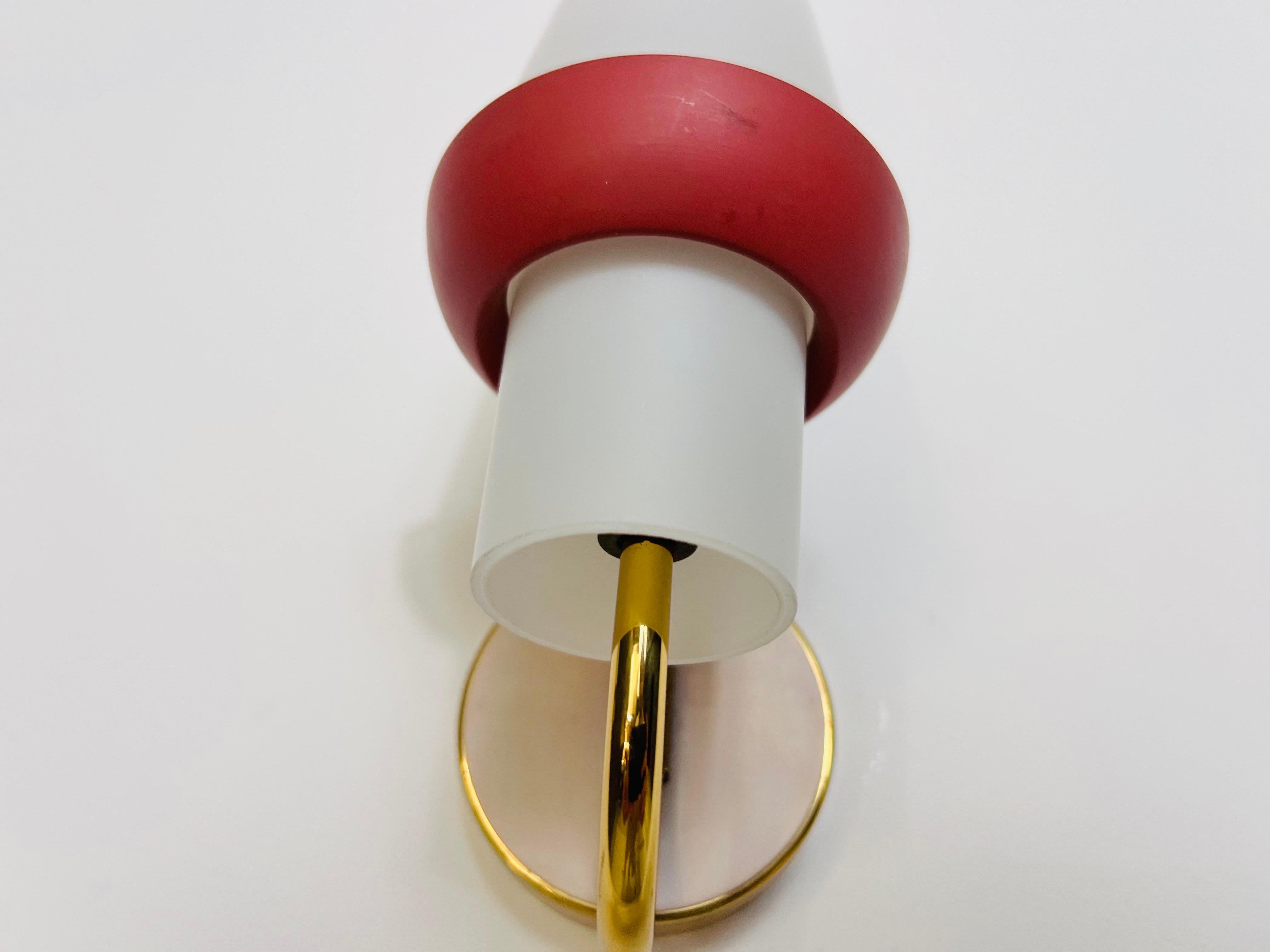 Pair of Mid-Century Brass and Opaline Glass Wall Lamps, Italy, 1960s For Sale 4