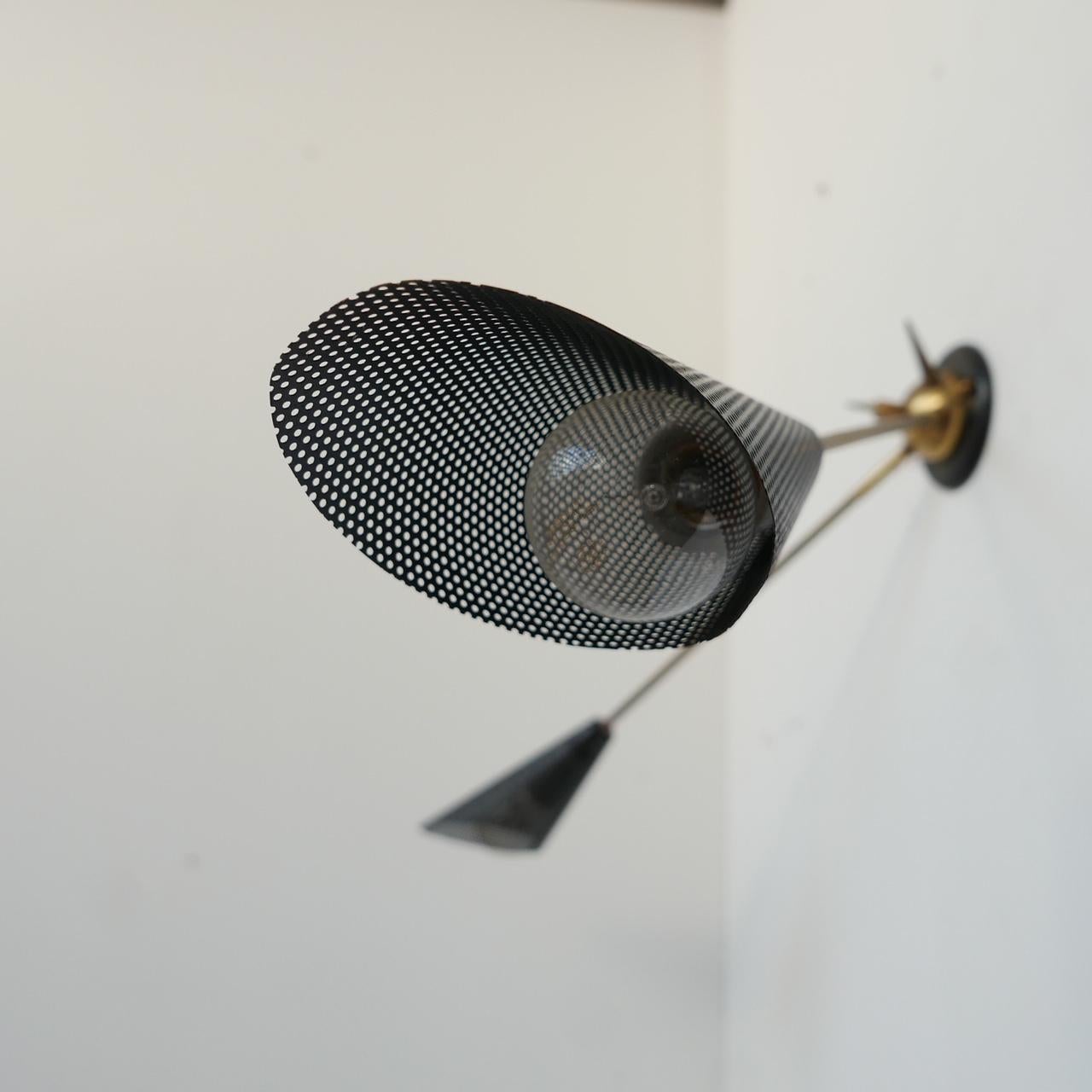 20th Century Pair of Mid-Century Brass and Perforated Metal Shade Wall Lights For Sale