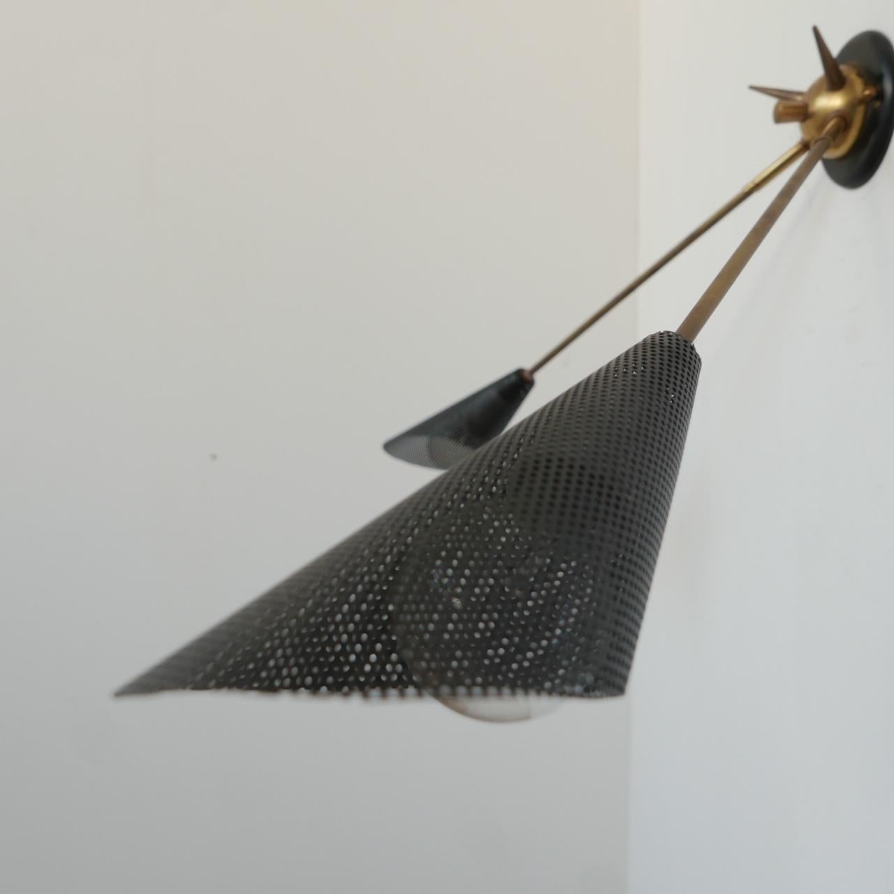 Pair of Mid-Century Brass and Perforated Metal Shade Wall Lights For Sale 1