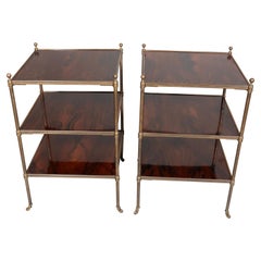 Paire de tables d'appoint en laiton et palissandre du milieu du siècle dernier