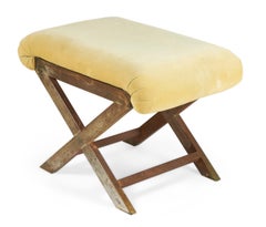 Pair of Mid-Century Brass and Tan Velour X-Benches